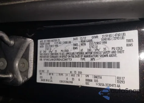 2013 Ford Escape Se из США, поврежденный, VIN 1FMCU9GX5DUC06773